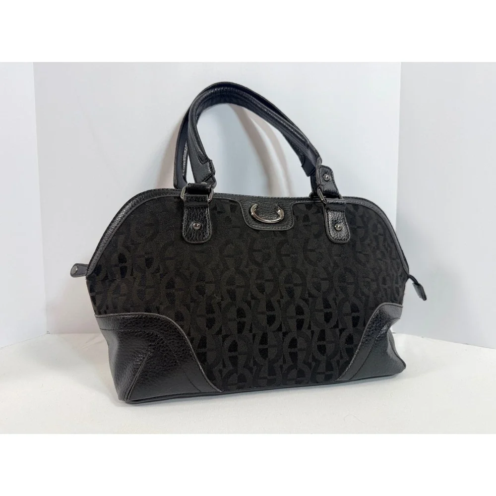 Etienne Aigner Black Signature Jacquard Leather Trim Dome Satchel Shoulder Bag